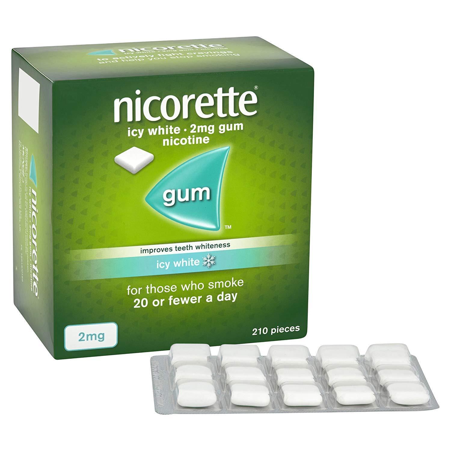 chewing gum stop smoking cigarettes Nicorette Fresh Mint 4 mg Aid free life one chew at a time with FDA Nicorette Icy White Gum 2mg