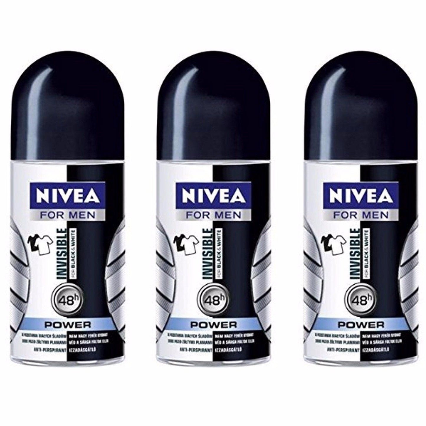 Nivea for Men (3 pack) Invisible for Black White Power Deodorant Roll-on 50ml