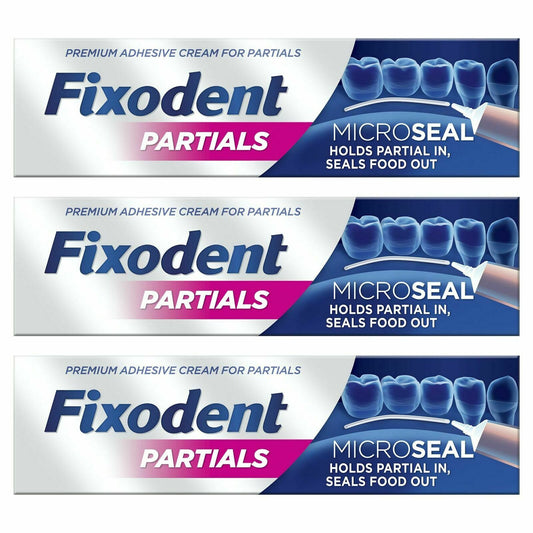 Fixodent Partials 0% Premium Denture Adhesive Microseal - Strong Hold - 40g x 3