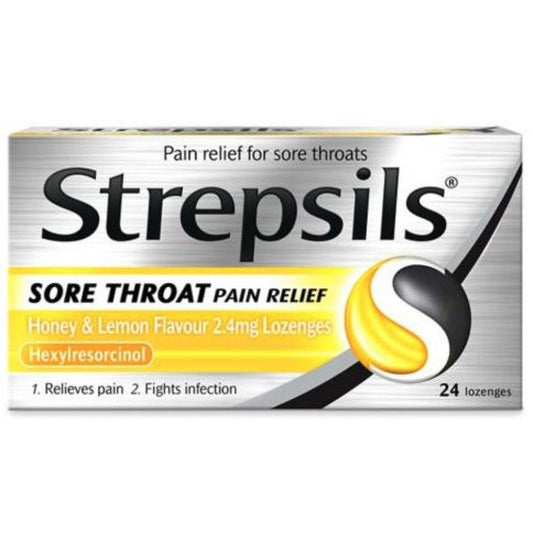 Strepsils Sore Throat Pain Relief Honey & Lemon Lozenges 24 Lozenges